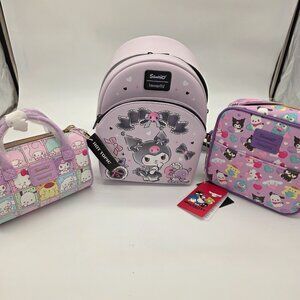 Loungefly Sanrio Kuromi Mini Backpack + Sanrio Character Mini Bags Bundle NWT